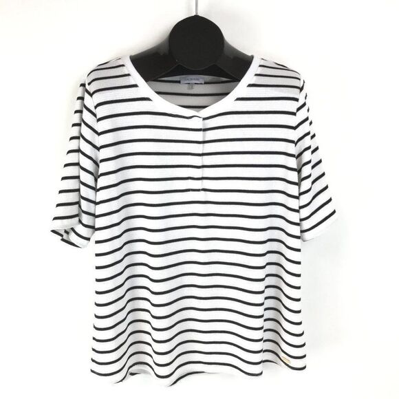 Calvin Klein Waffle Knit Henley Women's Plus 1X Striped Buttons Thermal Stretch - Picture 1 of 10